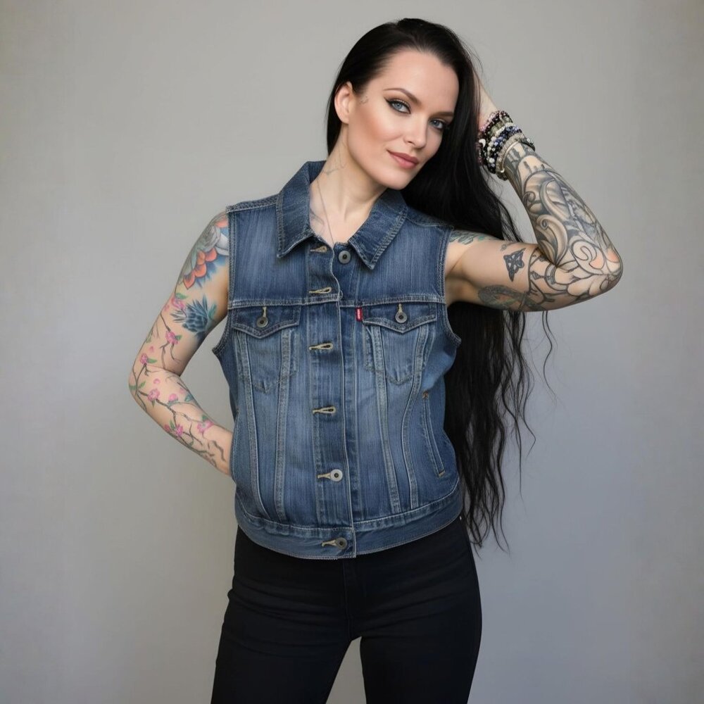 Levi’s ✦ Vintage Blue Sleeveless Denim Vest ✦ Classic Trucker Cotton Layering S - Picture 11 of 13